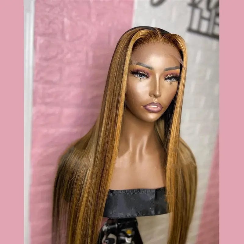 Orange Blonde Highlight Color Wig Long Straight Pre Plucked With Baby Hair Cuticle Aligned Lace Front Wigs