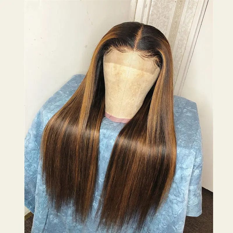 Orange Blonde Highlight Color Wig Long Straight Pre Plucked With Baby Hair Cuticle Aligned Lace Front Wigs