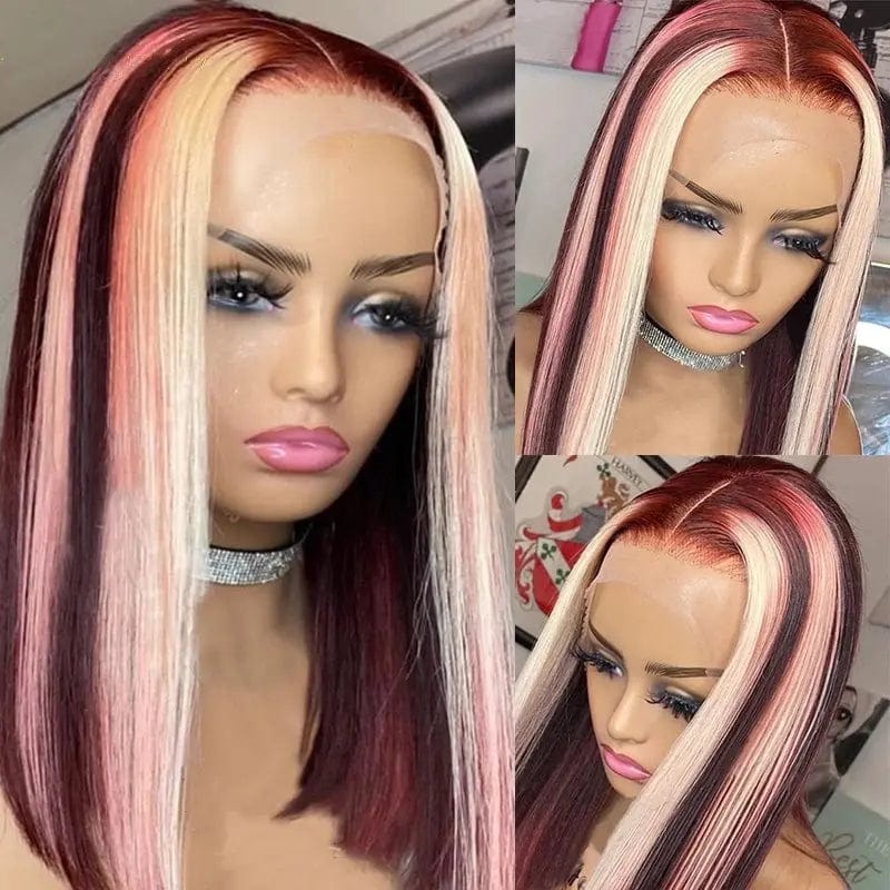 Orange Blonde Highlight Color Wig Long Straight Pre Plucked With Baby Hair Cuticle Aligned Lace Front Wigs