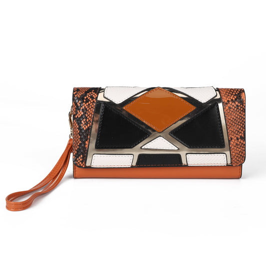 Orange HEC New Design Patchwork Fashion High Quality Ladies PU Leather Purses with Short Handle Women Wallet Clutch