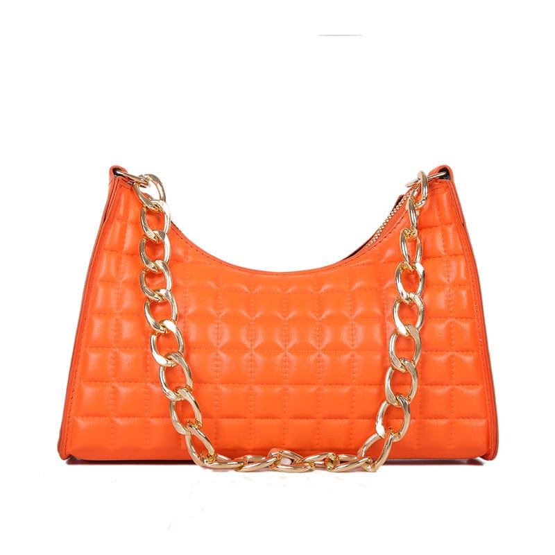 orange Hot Selling Fashion Dumplings Underarm Chain Lattice Design Pu Leather Bags Hand Bags and Purse Women