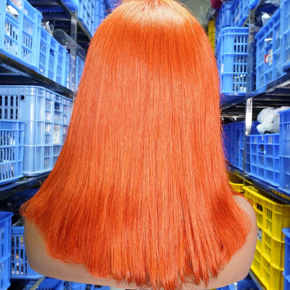 Orange Human Hair Wig Colored Short Bob