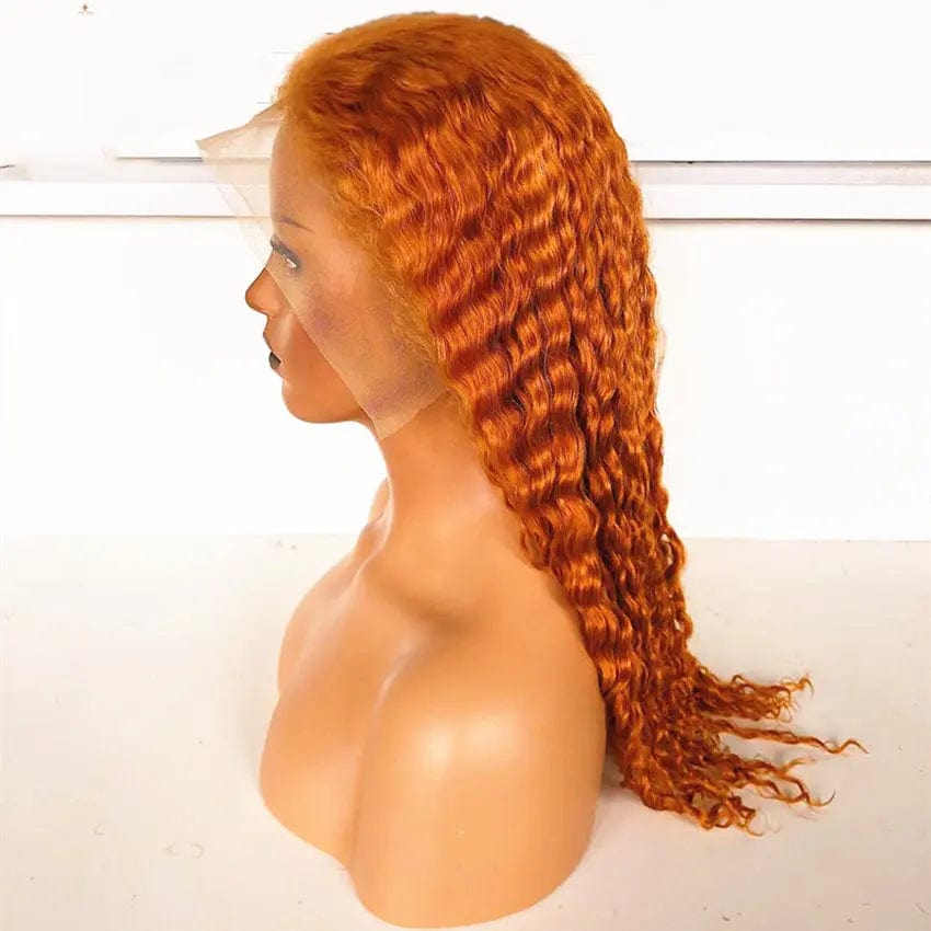 Orange Human Hair Wigs Deep Wave Colored