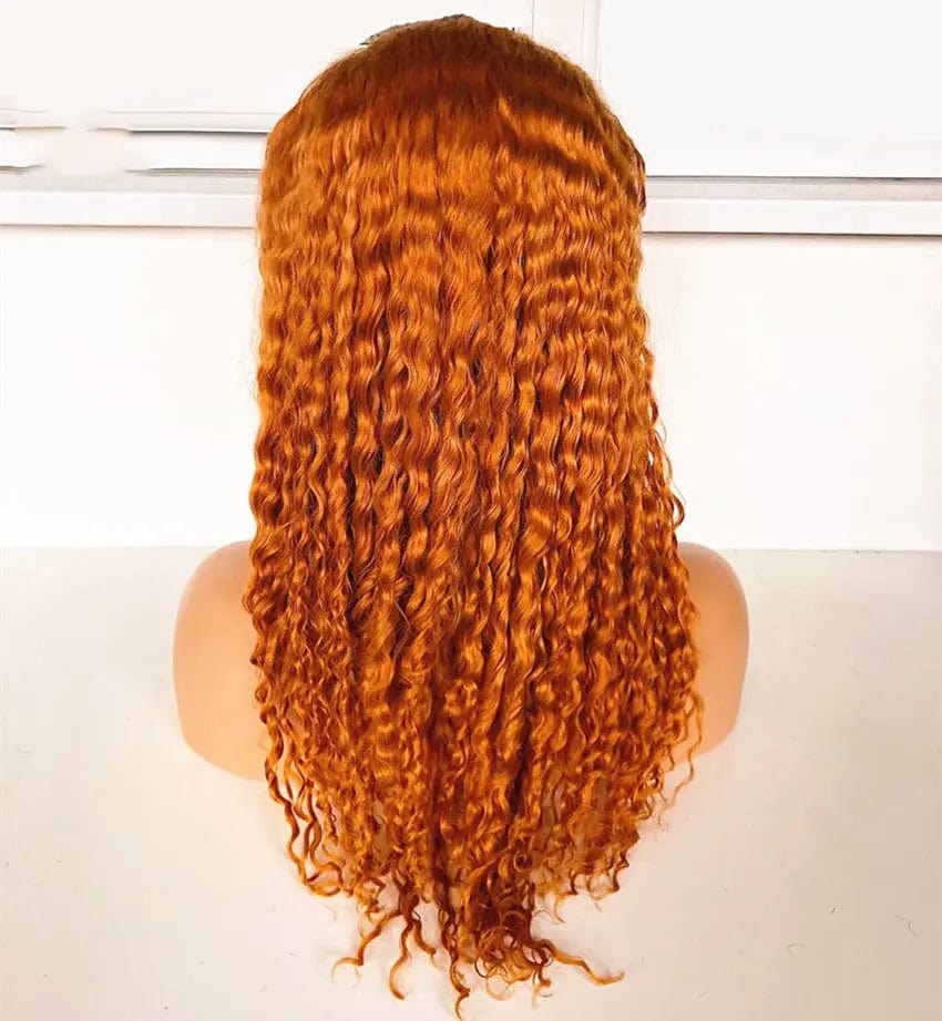 Orange Human Hair Wigs Deep Wave Colored