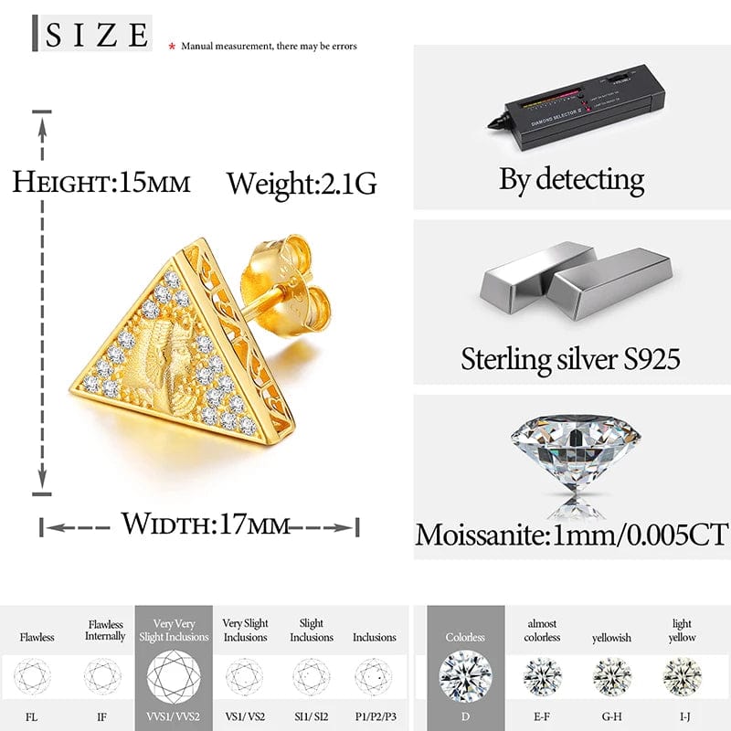 Original Design Newest Design Moissanite Earring Triangle Real 925 Sterling Silver VVS D Moissanite Earring Pass Diamond Tester