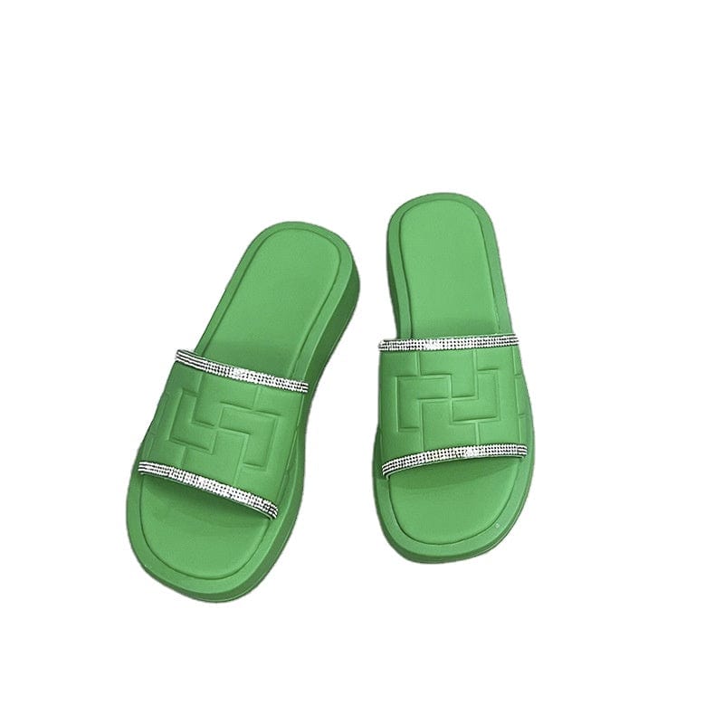Original Design Simple Rhinestone Slippers Women's Large Thick Bottom Sandals female flat new design slippers