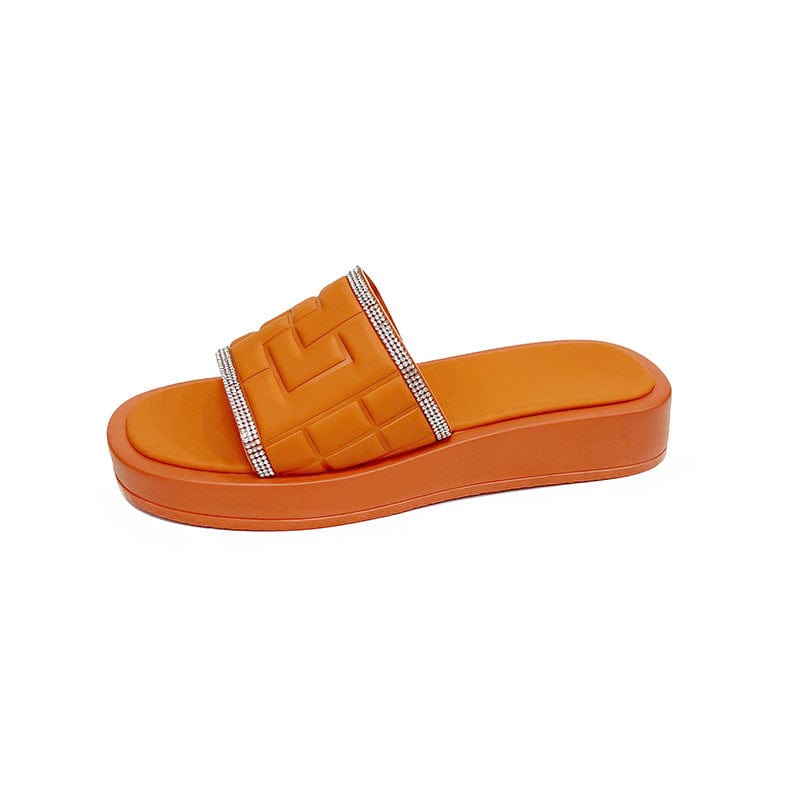 Original Design Simple Rhinestone Slippers Women's Large Thick Bottom Sandals female flat new design slippers