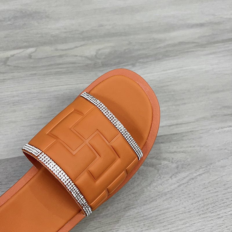 Original Design Simple Rhinestone Slippers Women's Large Thick Bottom Sandals female flat new design slippers