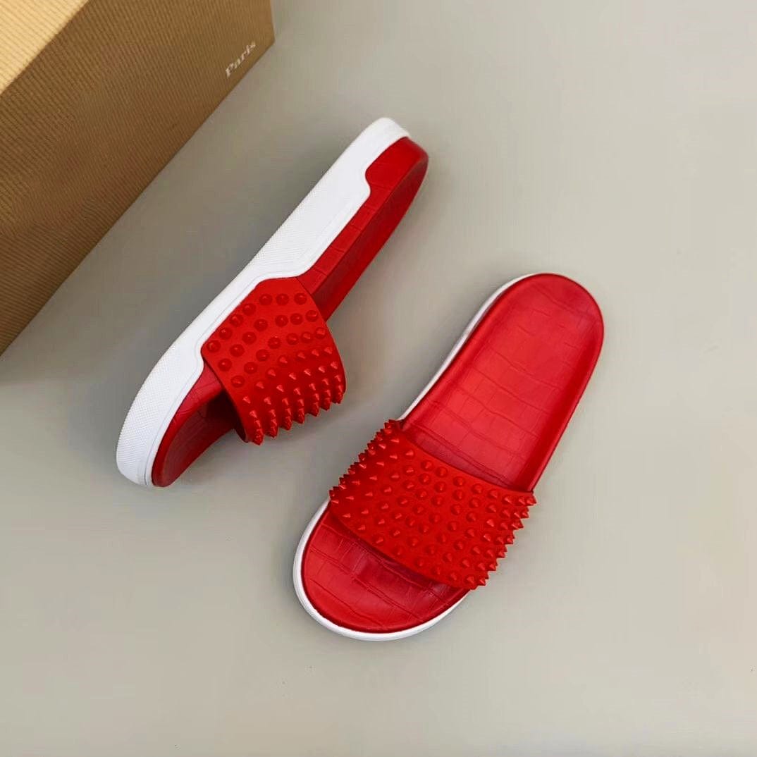 Original Luxury Designer Famous Brand LC Rivet Indoor Outdoor Beach Slides Slippers Sandals For Women Men