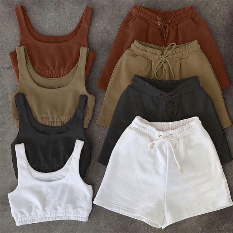 OSINA Lowest Price Solid Color Custom Logo Crop Top Two Piece Set Women Clothing Shorts Womens Sweat Absorbing Sports Suit
