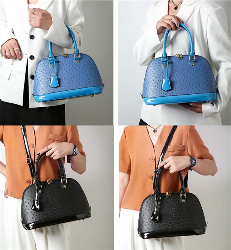 Ostrich Pattern Pillow Shape Handbag Tote Bags for Women Ladies Genuine Leather PU or Customized 3 Pcs Vintage Handbag