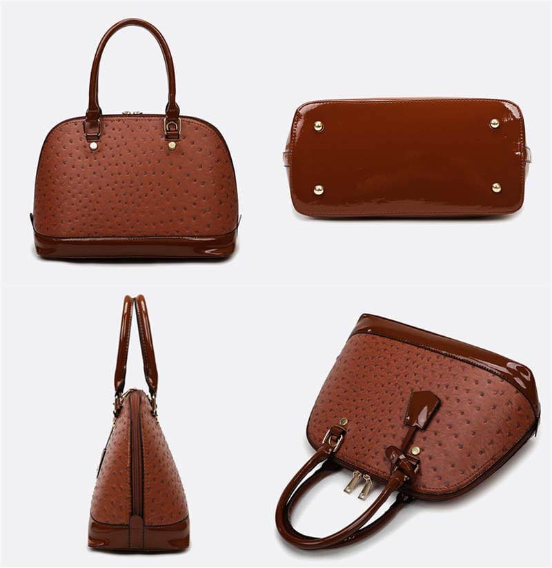 Ostrich Pattern Pillow Shape Handbag Tote Bags for Women Ladies Genuine Leather PU or Customized 3 Pcs Vintage Handbag