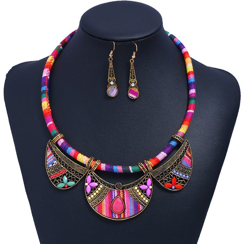 other / 2 Europe And America Popular Ethnic Style Braided Rope Earrings Two-piece Jewelry Female Earrings And Necklace Set