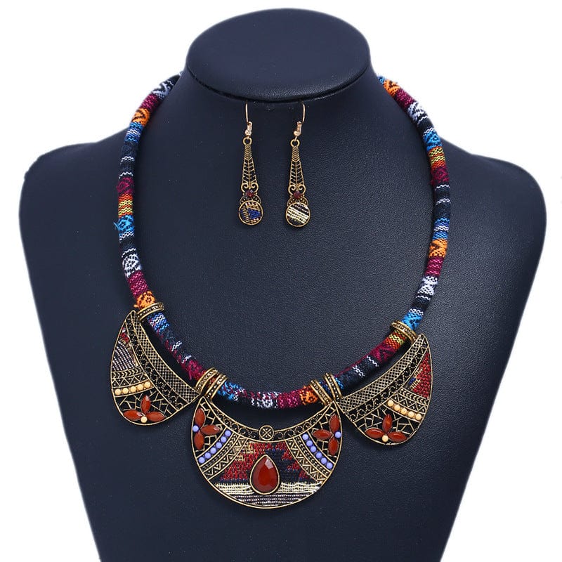 other / 3 Europe And America Popular Ethnic Style Braided Rope Earrings Two-piece Jewelry Female Earrings And Necklace Set