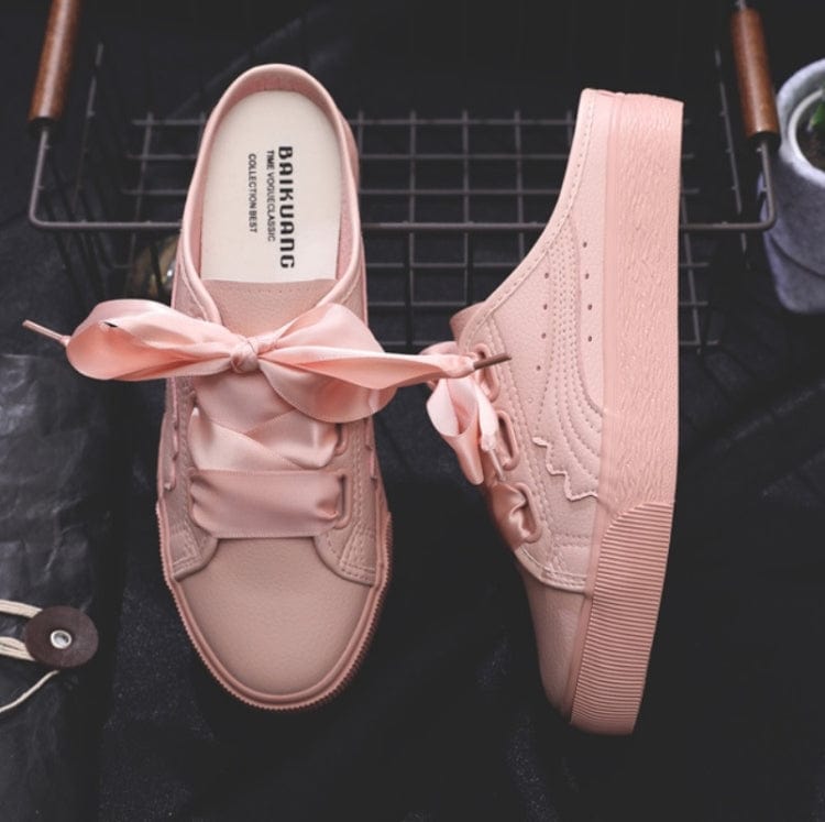 other / 40 / Pink Factory Price No Heel Ribbon White Shoes Women All-Match Sneakers