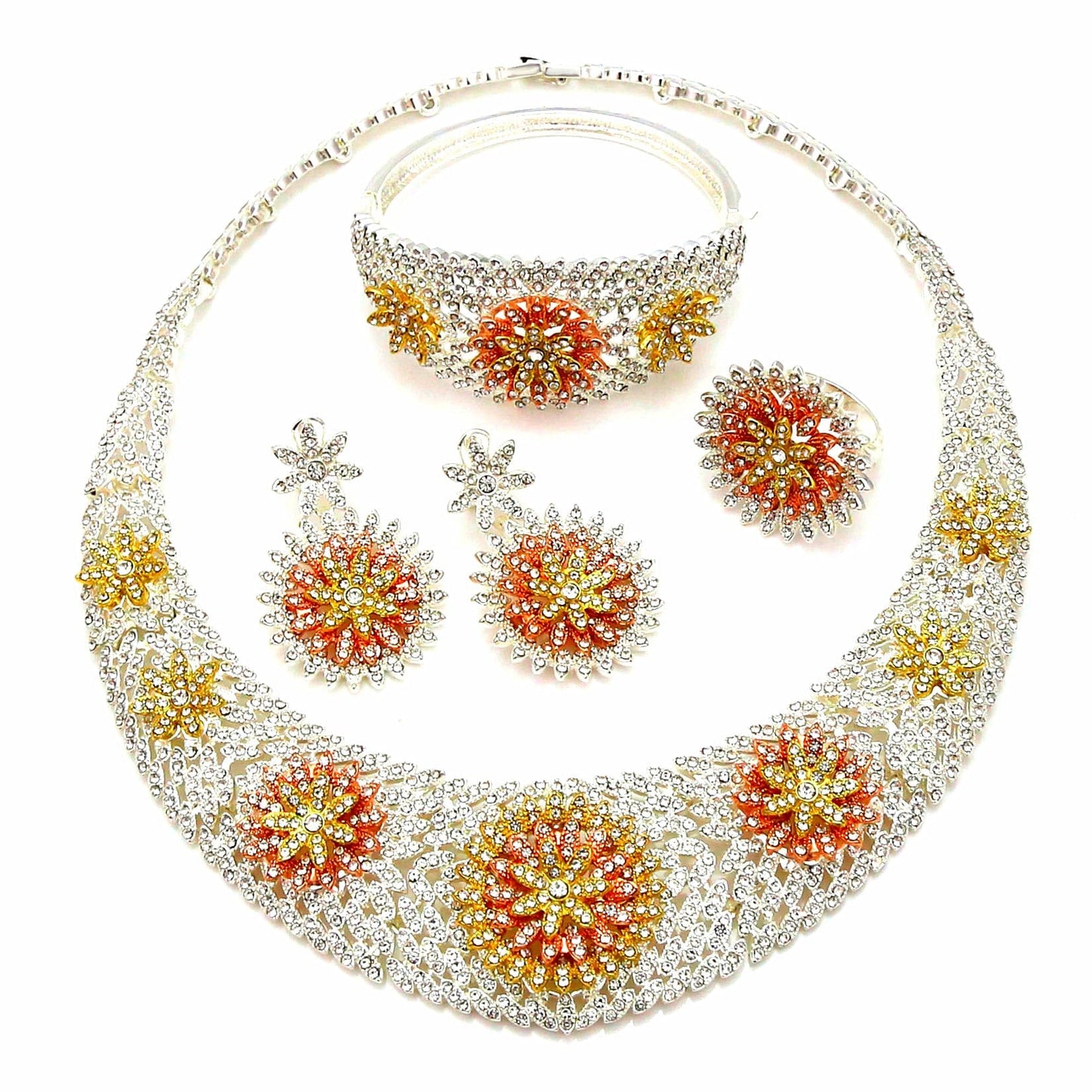other / silver Silver Color Dubai jewelry set with Colorful flower hot sale