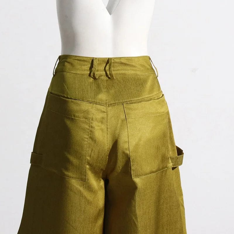 OUDINA 2023 Autumn Fashionable Loose Casual Trousers Pleated Stitching Zipper Pocket Design Wide Leg Pants Women