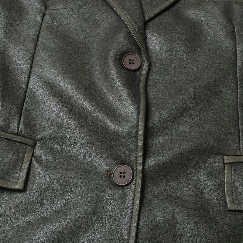 OUDINA 2023 Autumn New fashion Suit Jackets Solid Color Loose Versatile Heavy Industry PU Leather Blazer For Women