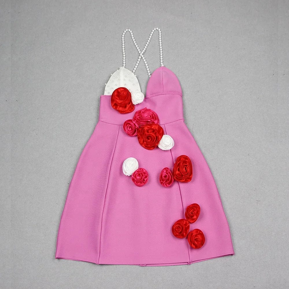 OUDINA Boutique Wholesale Clothing Fashion Pearl Sling Flower Short Lady Dress Bandage Dresses For Women