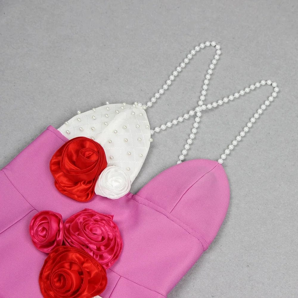 OUDINA Boutique Wholesale Clothing Fashion Pearl Sling Flower Short Lady Dress Bandage Dresses For Women