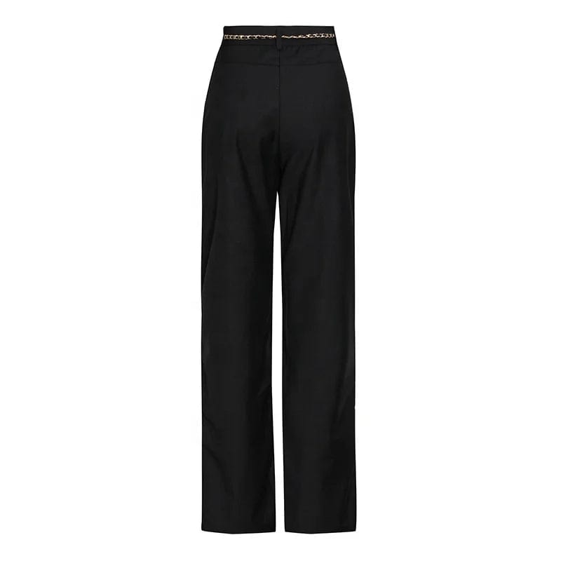 OUDINA British Style Suit Pants 2023 Autumn New High Waist Solid Color Pants Small Slit Chain Belt Straight Woman Pants