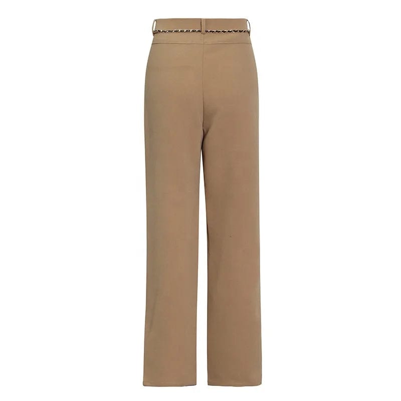 OUDINA British Style Suit Pants 2023 Autumn New High Waist Solid Color Pants Small Slit Chain Belt Straight Woman Pants
