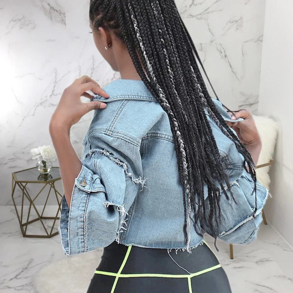 OUDINA European American Sexy Plus Size Crop Tops Denim Jean Jacket For Women Fashionable Short Top