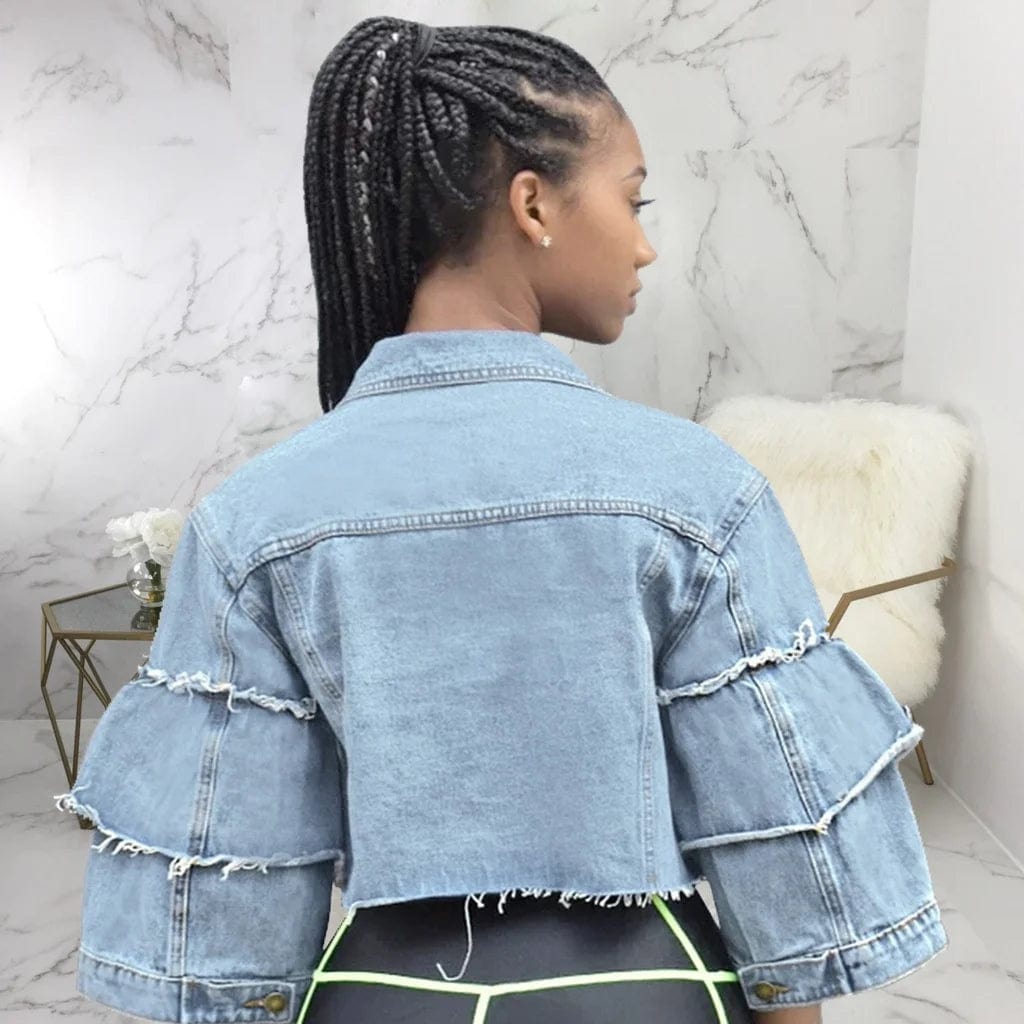 OUDINA European American Sexy Plus Size Crop Tops Denim Jean Jacket For Women Fashionable Short Top