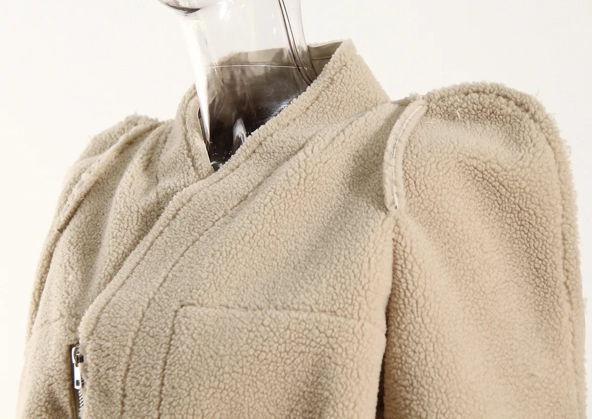 OUDINA Factory Wholesale Thick Quilted Coat Jacket Zipper Plush Lamb Wool Bomber Puffer Winter Jackets