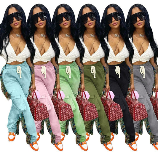 OUDINA Fashion Clothing Solid Color Pant Casual Fringed Trousers Tassel Jogger Women Sweat Pants