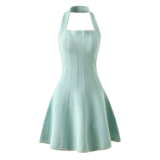 OUDINA Fashion Elegant Woman Clothing Dress Halter Neck Suspender Dress Backless Knitted Women's Dresses