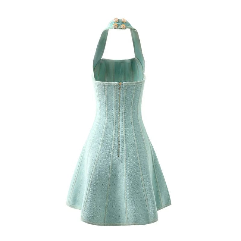 OUDINA Fashion Elegant Woman Clothing Dress Halter Neck Suspender Dress Backless Knitted Women's Dresses