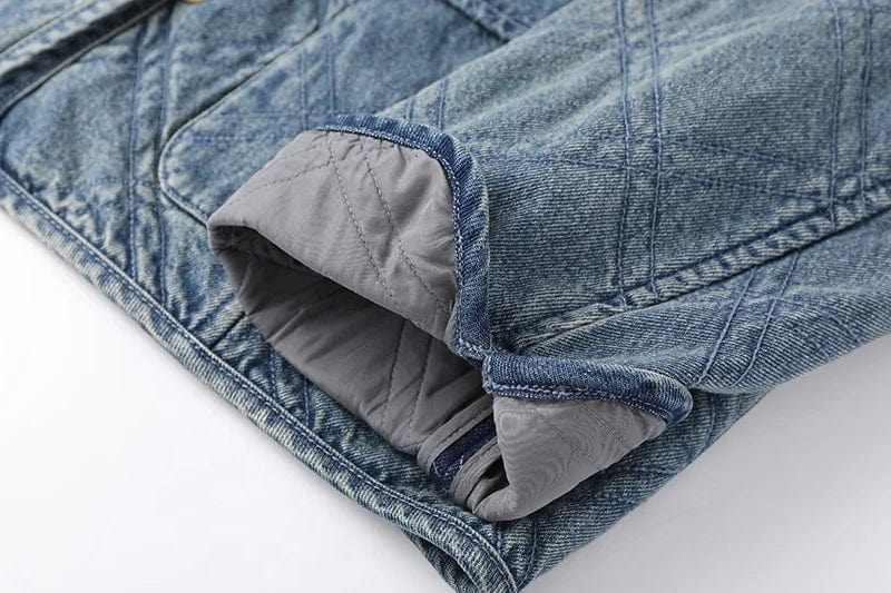 OUDINA Fashion Hot Products Plaid Round Neck Loose Retro Denim Cotton Jacket Winter Fur Women's Coats