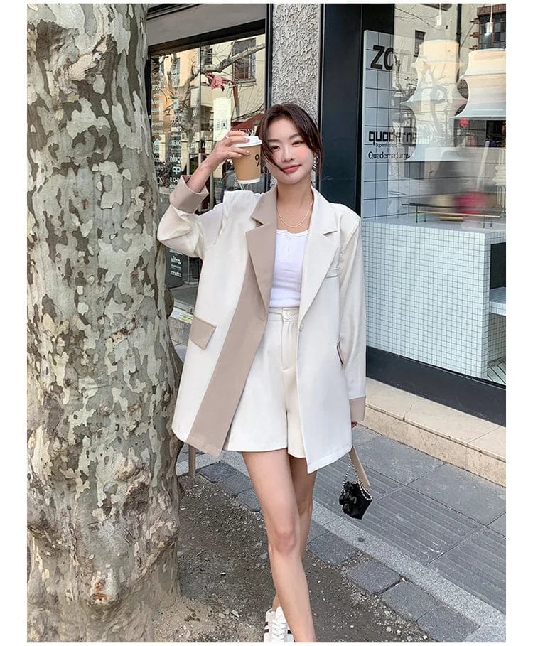 OUDINA Fashion Korean Style Women Blazer Belt Color Contrast Casual Blazers For Women
