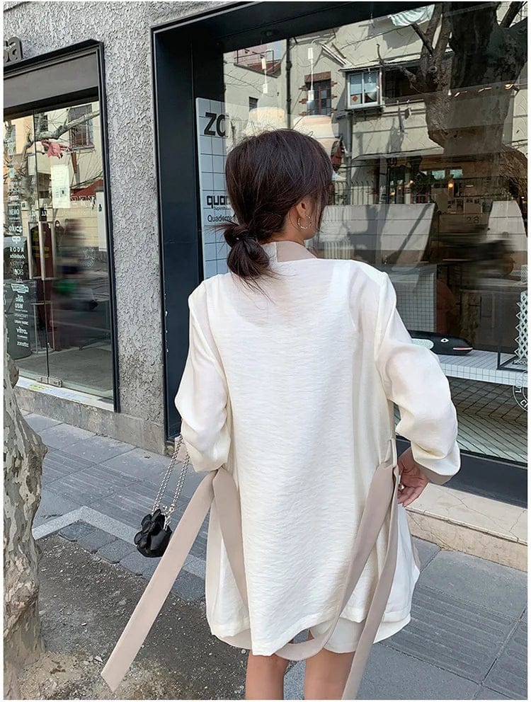 OUDINA Fashion Korean Style Women Blazer Belt Color Contrast Casual Blazers For Women
