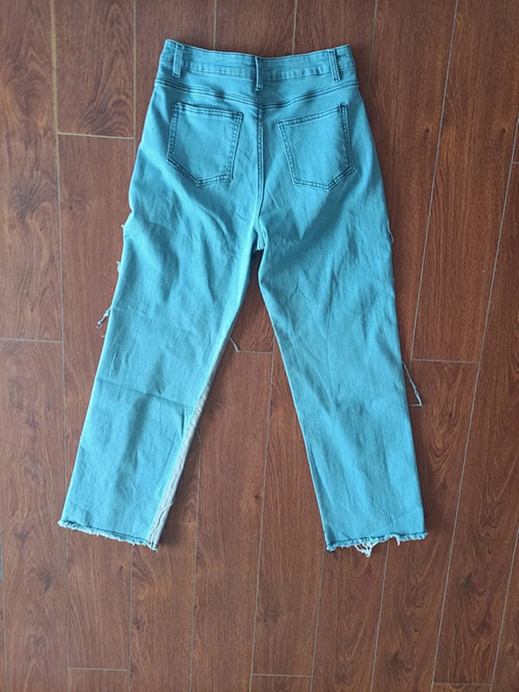 OUDINA Fashion Latest Design Stretch Patchwork Wash Denim Wide Leg Women Pants Baggy Jeans