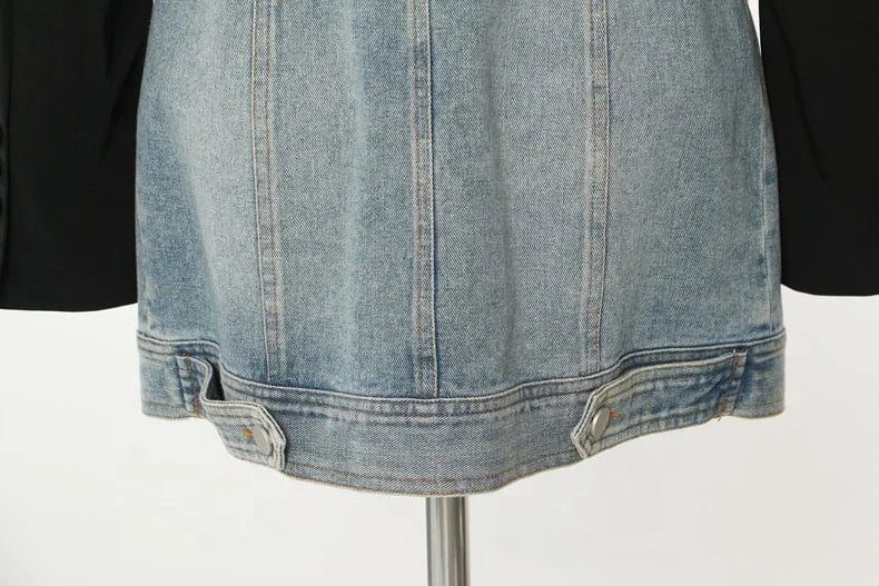 OUDINA fashion Two Piece Sets Cropped Blazer Jacket Button Jean Dresses Denim Dress Women