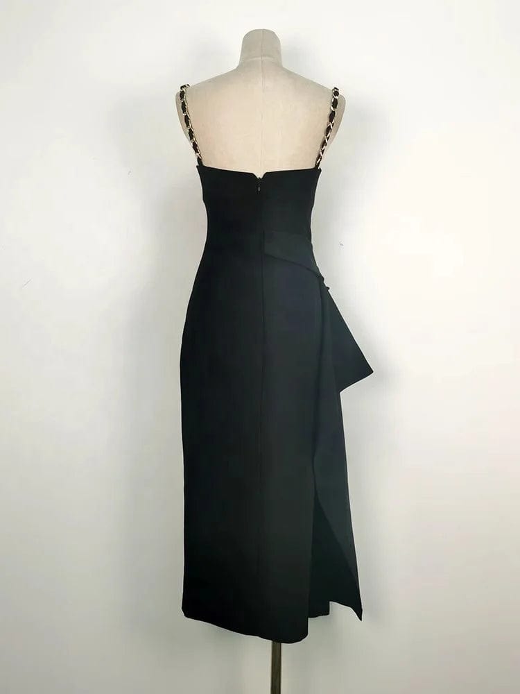 OUDINA French Lady Style Black Elegant Diamond Chain Knitted Bodycon Dress Dinner Long Dresses For Women