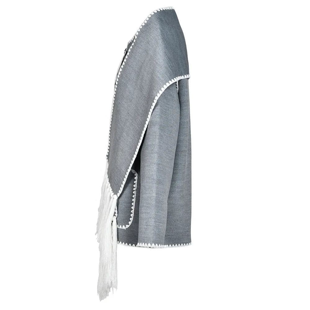 OUDINA French Style Double-sided Woolen Coat For Women Scarf Collar Tassel Cape Woman Jacket Winter Coat