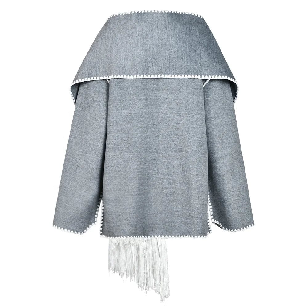 OUDINA French Style Double-sided Woolen Coat For Women Scarf Collar Tassel Cape Woman Jacket Winter Coat