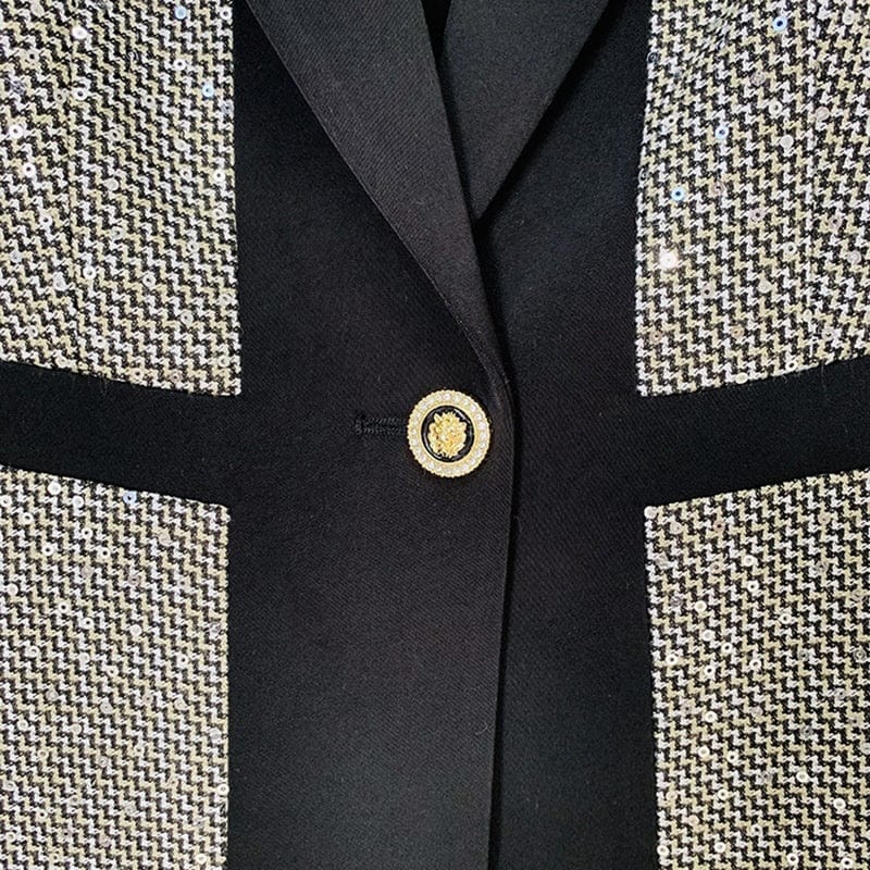 OUDINA Good Quality Plaid Sequin Womens Coat Suits And Blazer Trousers Two Piece Pants Blazers For Women Suit