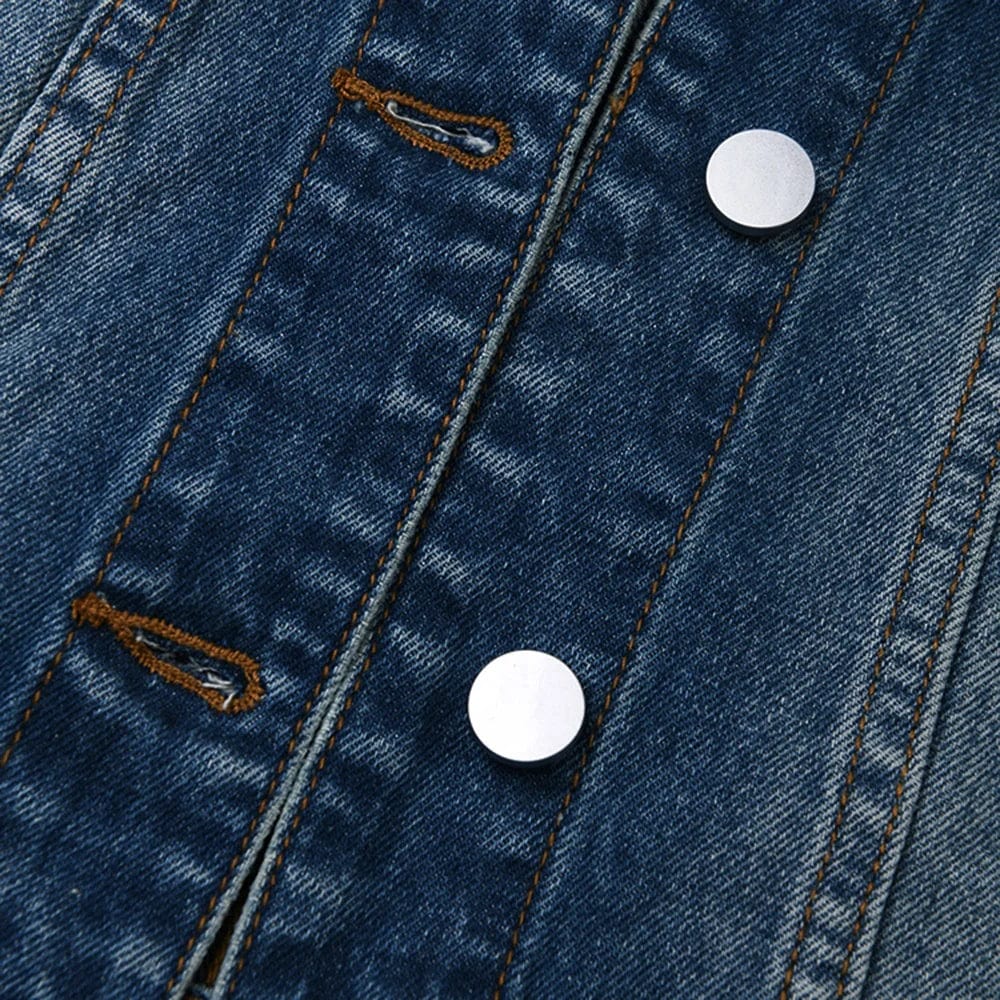 OUDINA Hong Kong Style Retro One-shoulder Crop Top Denim Jean Jacket For Women New Off Shoulder Denim Top