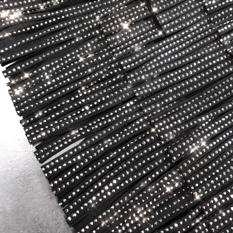 OUDINA Hot Fashion Heavy Industry Drill Tassel Multi-layer A-line Skirt Rhinestone Diamond Skiny Sequin Womens Skirts