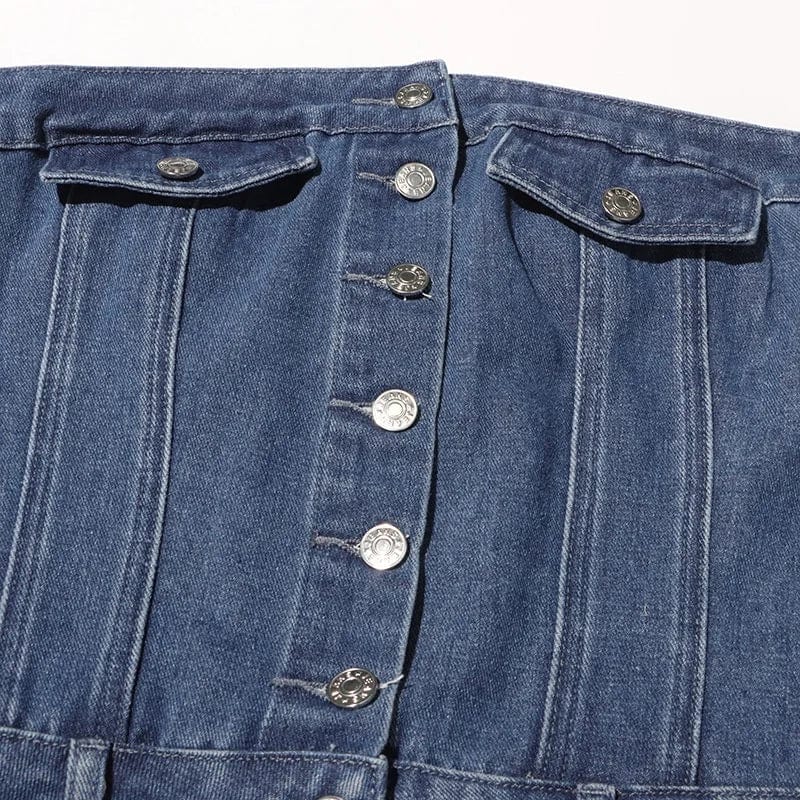OUDINA Hot Girl Women's Denim Dresses 2024 New Stitching Pocket Waist Slimming Tube Long Dress For Women