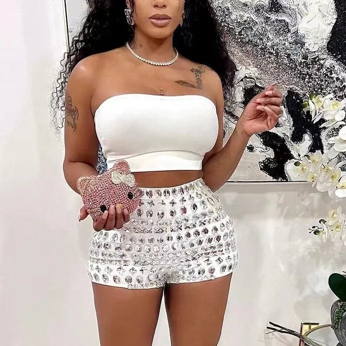OUDINA New Arrivals Diamond Women's Rhinestones Shiny Party Hot Shorts Party Sequin Biker Women Shorts