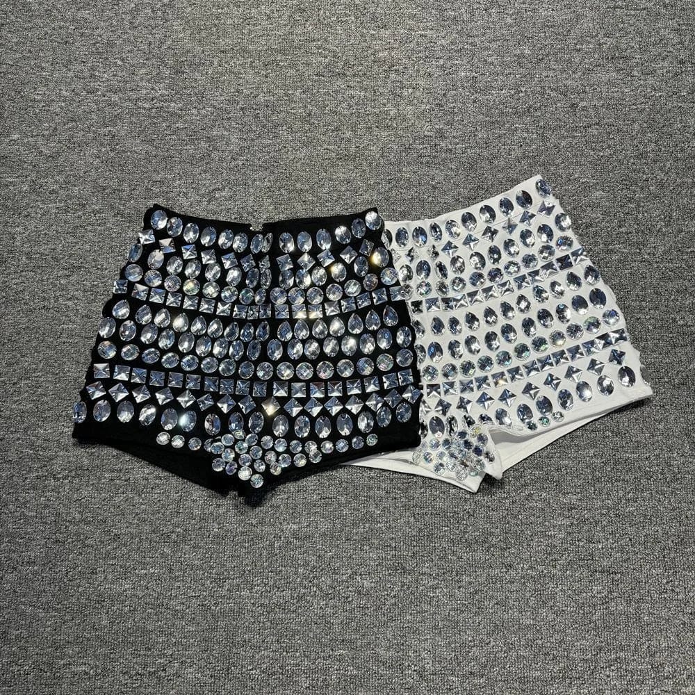 OUDINA New Arrivals Diamond Women's Rhinestones Shiny Party Hot Shorts Party Sequin Biker Women Shorts