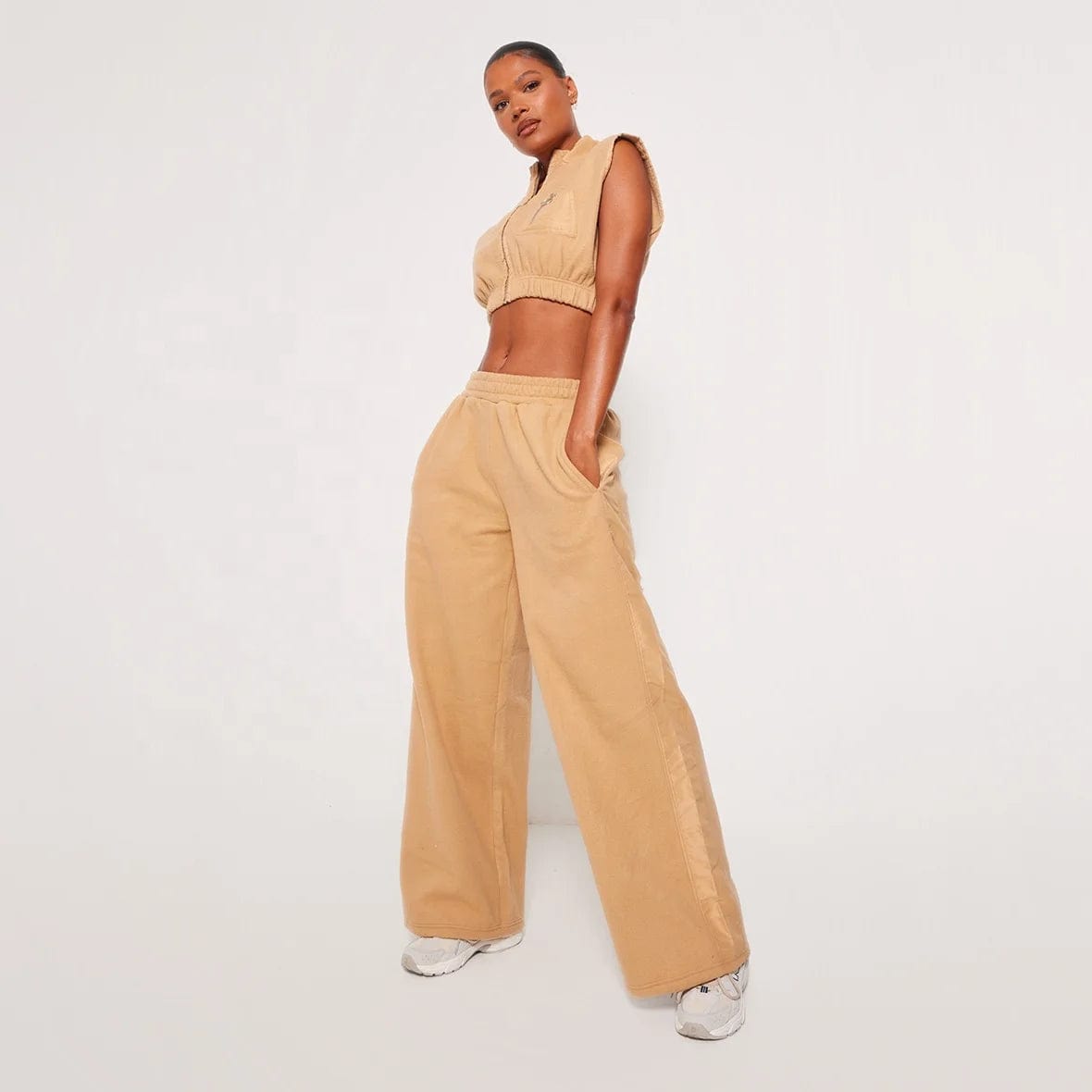OUDINA New Fashion Casual Solid Color Cardigan Vest Casual Straight Sweatpants Suit Two Piece Set Women Clothing