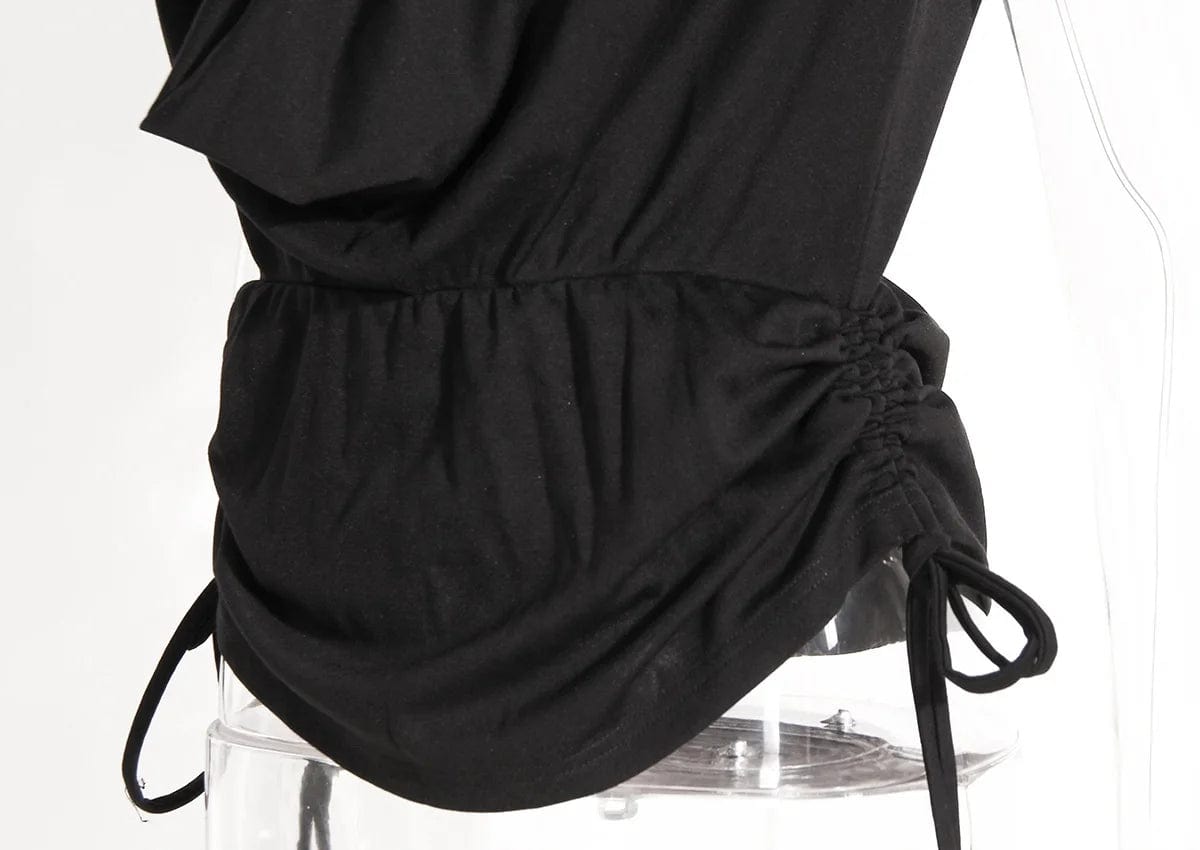 OUDINA New Niche Design Vest Tops Denim Splicing V-neck Drawstring Pleated Sleeveless Tops For Women