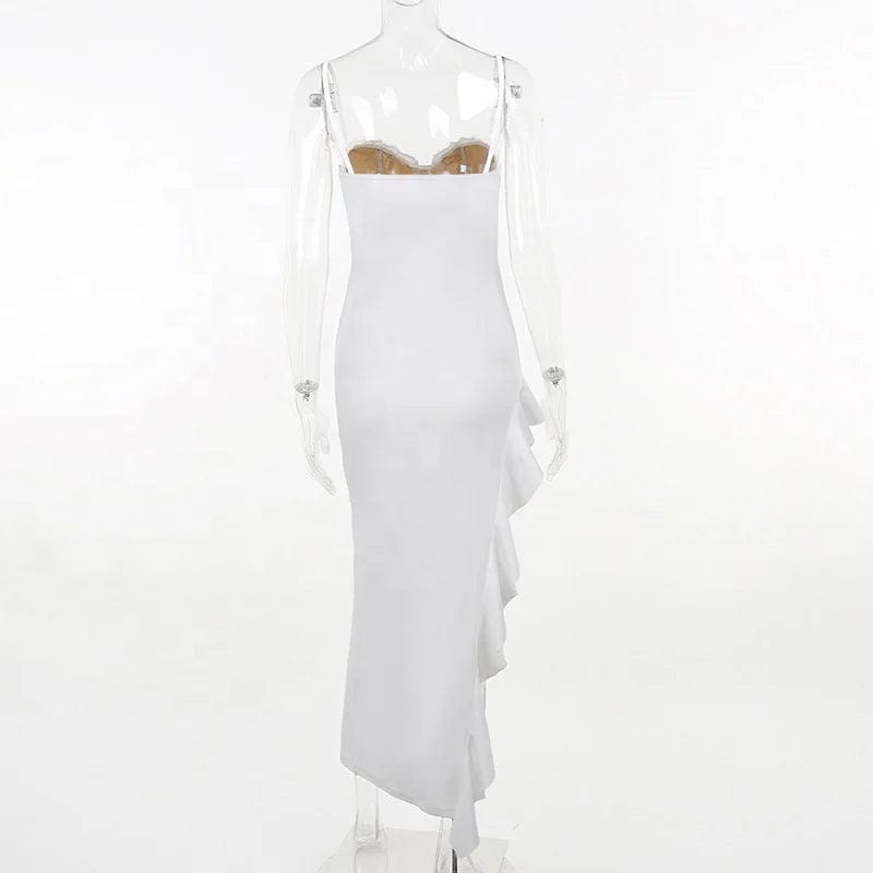 OUDINA New Style Wavy Edge Slit Lace Suspender Dress Slim Summer Bridesmaid Dresses