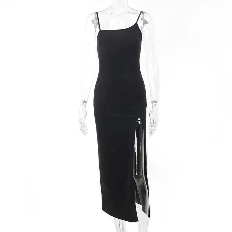 OUDINA New Women's Clothing Dress Party Sexy Fashion Style Slim High Slit Design Suspender Dresses Women